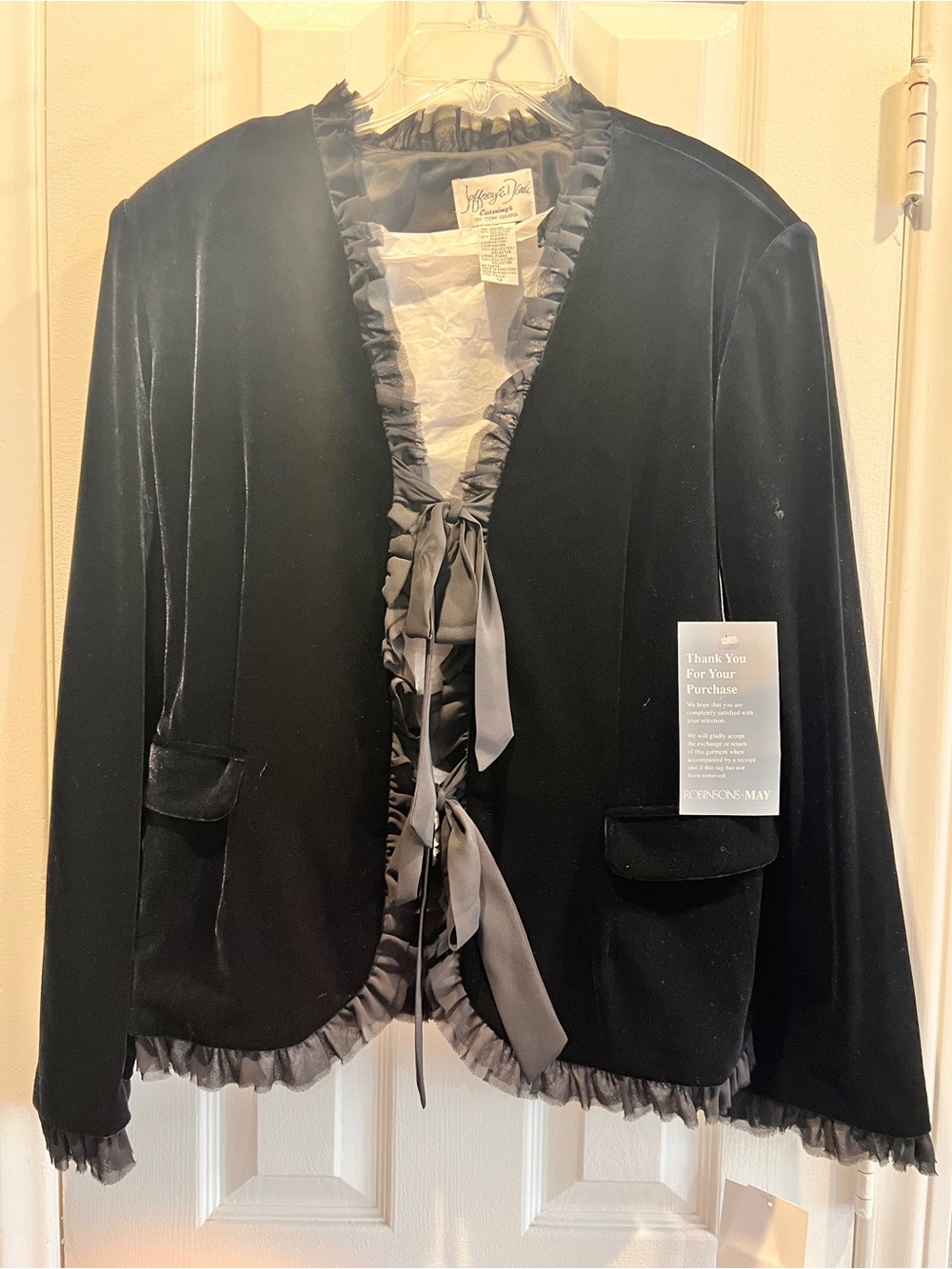 Jeffrey & Dara NWT Velvet Ruffle Trim Front Tie Jacket Blazer Whimsigoth Size 12